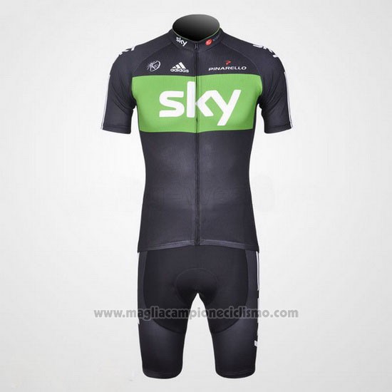 2012 Abbigliamento Ciclismo Sky Nero e Verde Manica Corta e Salopette